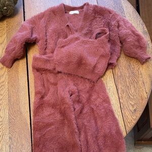Rylee + Cru Fuzzy Knit Set Longe Set - Brick